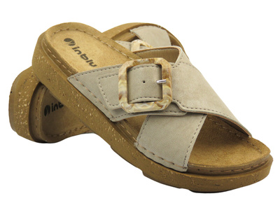 Klapki damskie z klamrami- INBLU ED-25, szare