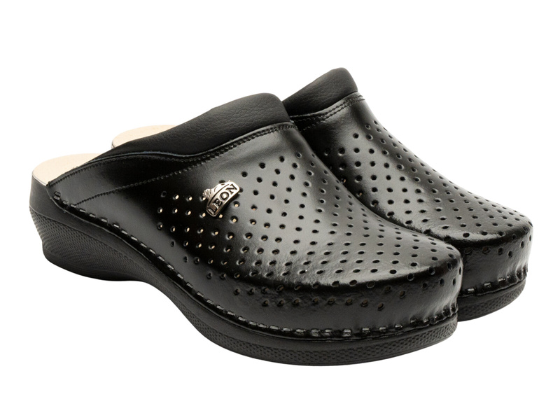 Skórzane Klapki Damskie Leon PU100 czarne