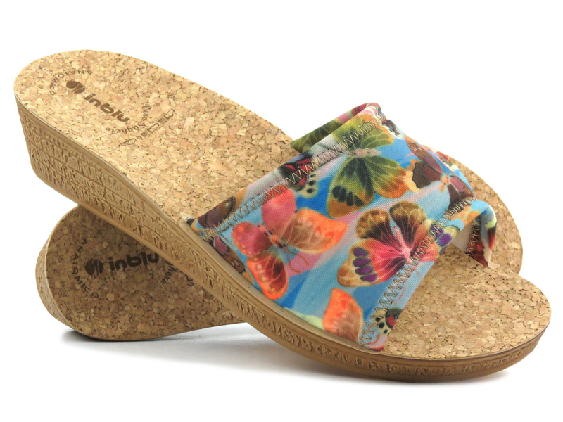 Klapki damskie z korkową wkładką- INBLU STEVIA, niebieskie