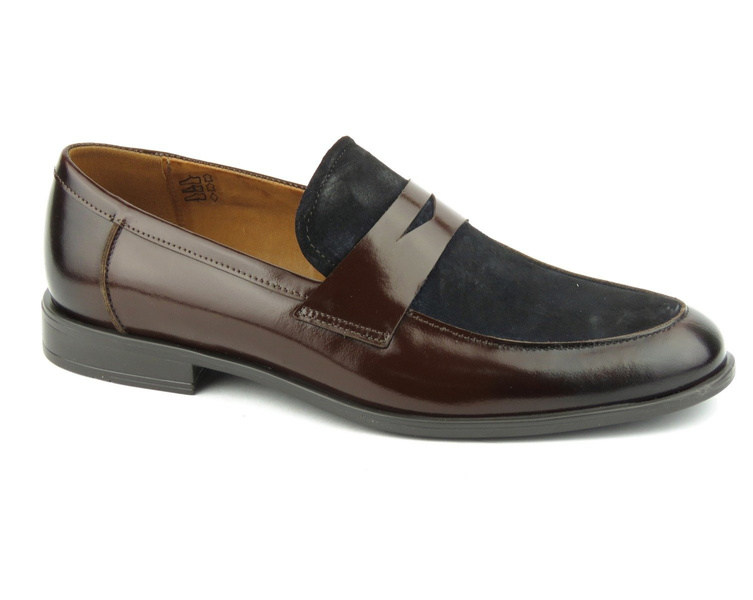 Loafersy penny z dwóch rodzajów skór - Conhpol 7700, brązowe