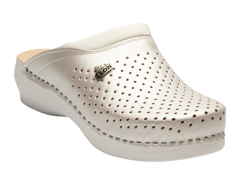 Skórzane Klapki Damskie Leon PU100 perłowe