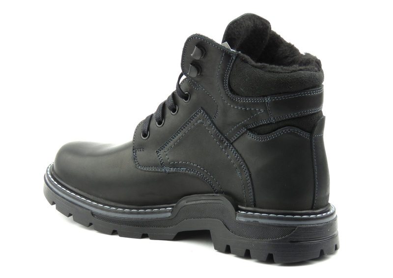 Skórzane trapery damskie ocieplone wełną - HELIOS Komfort 616, czarne