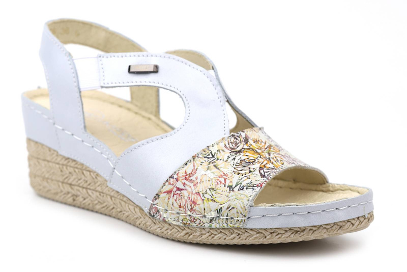 Sandały damskie na koturnie - Helios Komfort 108, srebrne