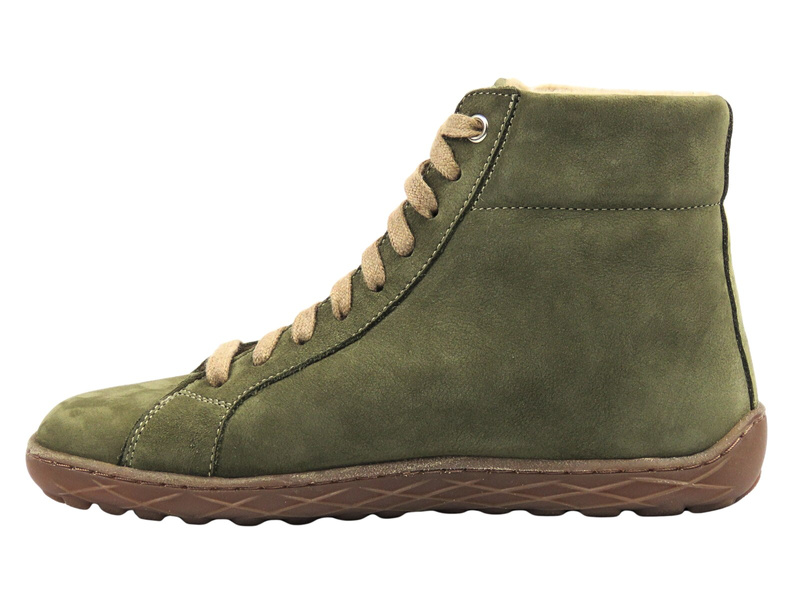 Barefoot skórzane minimalistyczne botki damskie oliwkowe 2 Nika Komfort 1443