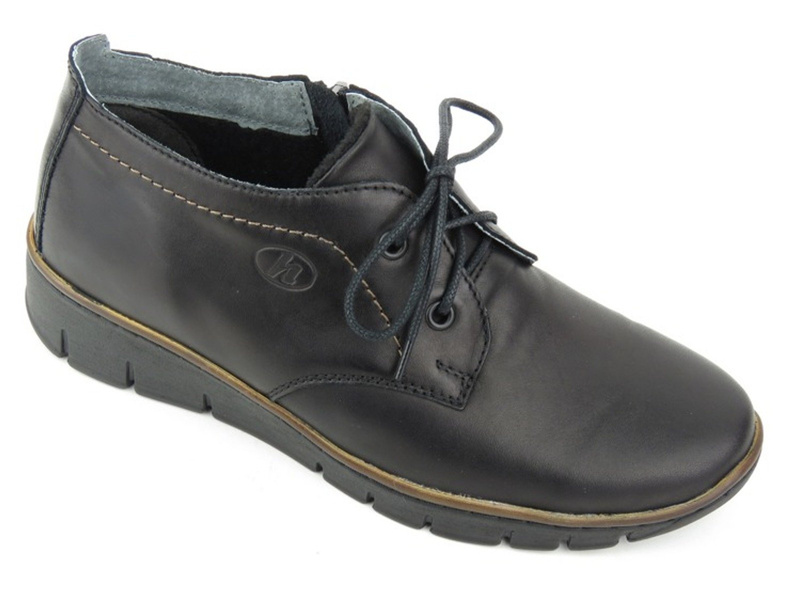 Skórzane trzewiki damskie z polarem - HELIOS Komfort 538, czarne