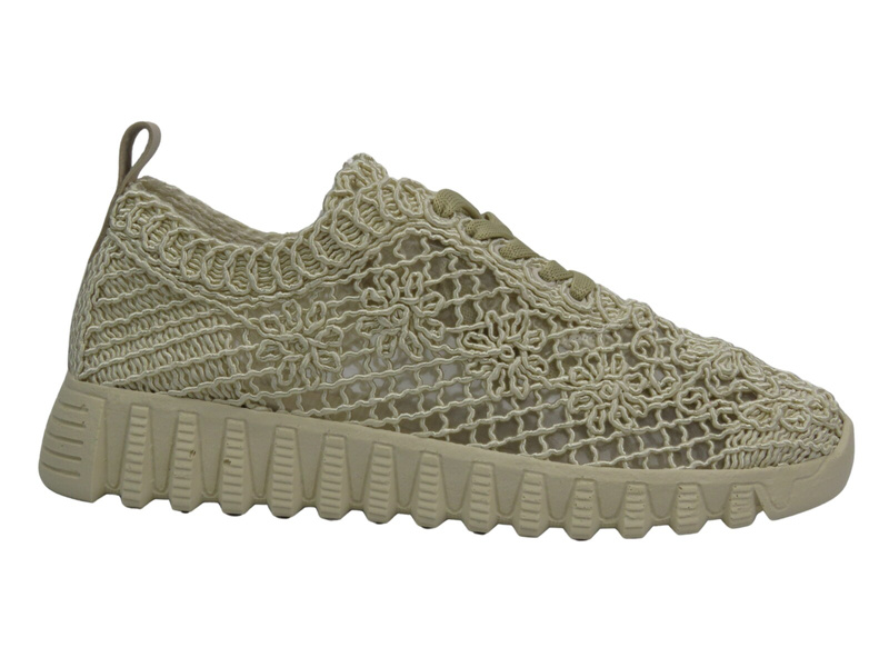 Koronkowe sportowe półbuty damskie - Nika Komfort H1982, beżowe
