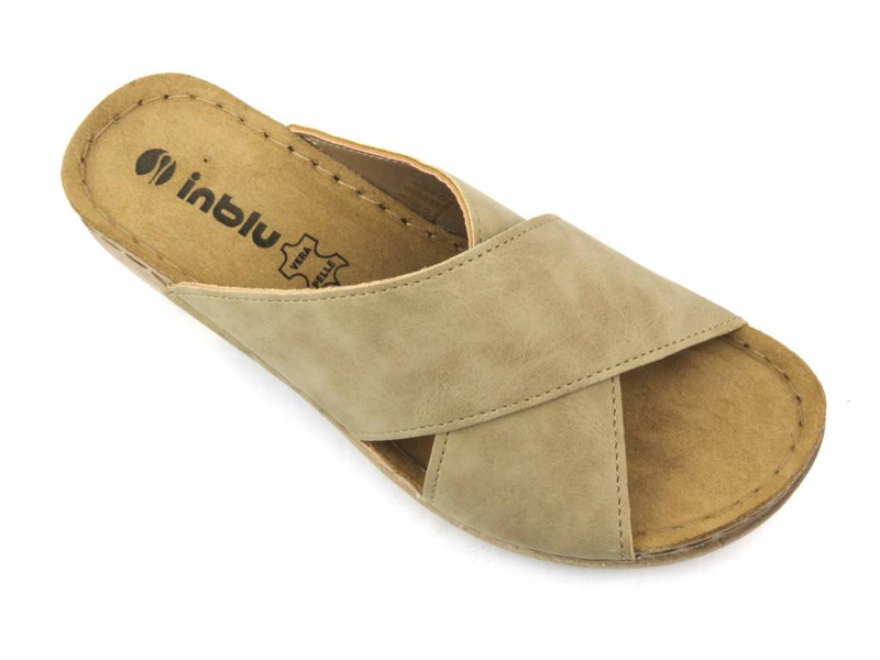 Klapki damskie na obcasie - INBLU BL-03, beżowe