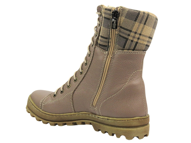 Skórzane trapery damskie - HELIOS Komfort 611, khaki