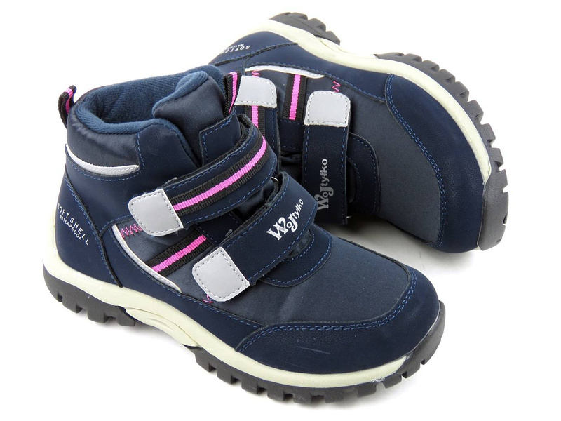 Śniegowce, trzewiki dziecięce zimowe na rzepy - WOJTYŁKO 4Z21037G Softshell, granatowe