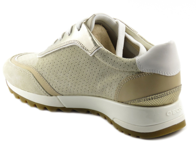 Sneakersy damskie ze złotymi zdobieniami - Geox Respira D94AQA, beżowe