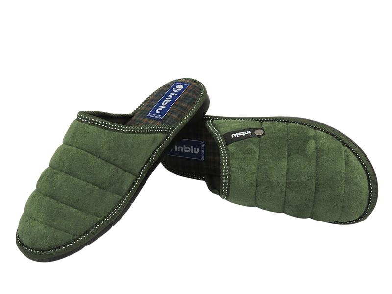 Kapcie męskie z miękkiego materiału - Inblu 91-27, zielone - wsuwane