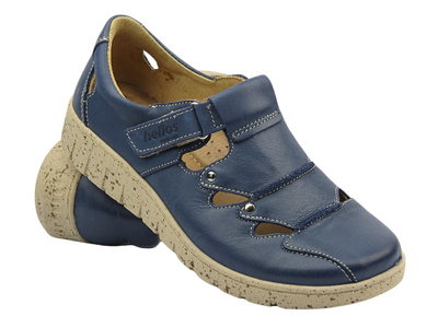 Skórzane półbuty damskie zapinane na rzep granatowe Helios Komfort 780S