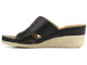 Skórzane klapki damskie na koturnie - HELIOS Komfort 295, czarne