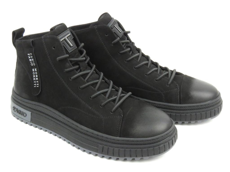 Skórzane sneakersy, trzewiki męskie za kostkę - Fabio Moretti N2735-1-1, czarne