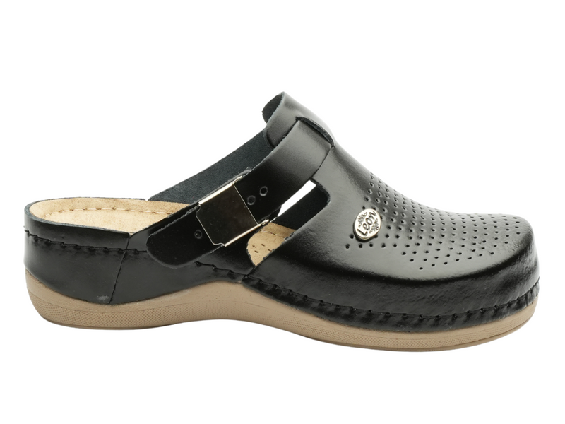 Skórzane klapki damskie czarny Leon 900