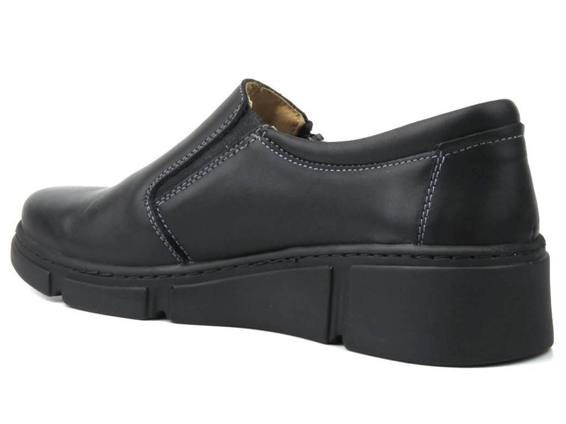 Skórzane półbuty damskie na suwak - HELIOS Komfort 404, czarne