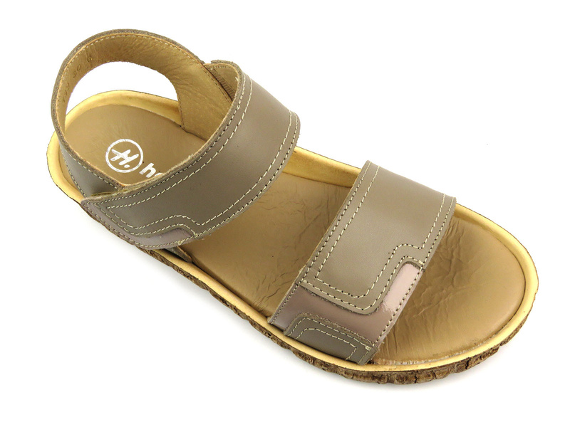 Skórzane sandały damskie na platformie - HELIOS Komfort 133, capucino