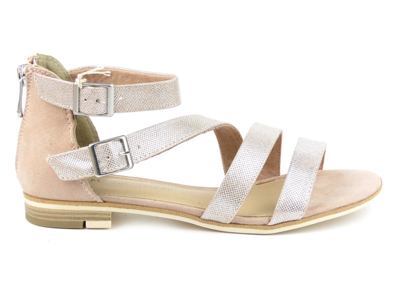 Sandały damskie z połyskującą cholewką - Marco Tozzi 28104, różowe