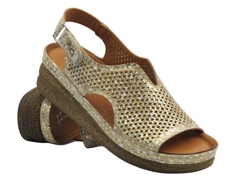 Skórzane sandały damskie ażurowe złote Maciejka L4494-25/00-1