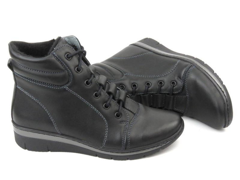 Skórzane botki damskie, ocieplane - HELIOS KOMFORT 562, czarne