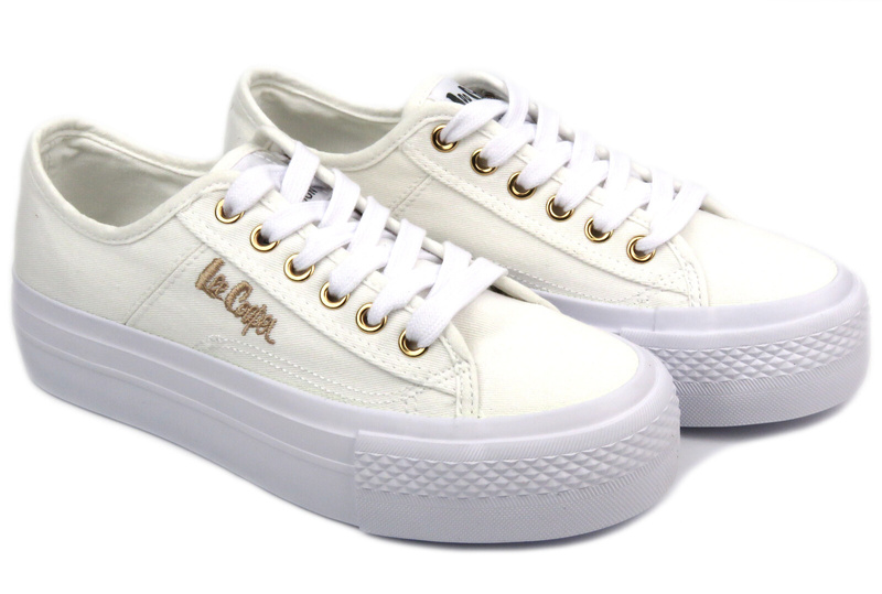 Trampki damskie na platformie - Lee Cooper LCW-24-31-2725, białe
