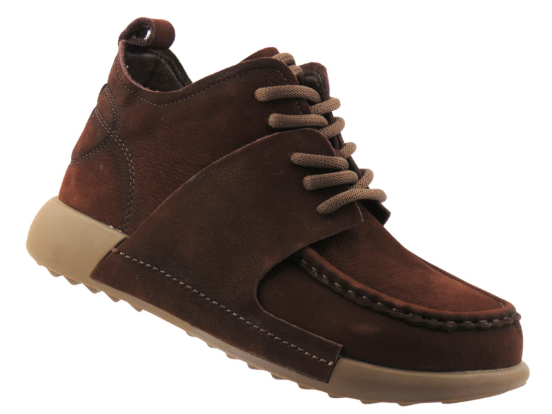 Wygodne skórzane botki damskie barefoot Potocki 26-35309, brązowe