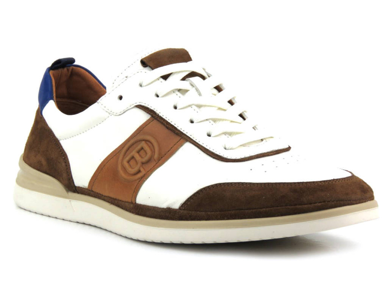Buty męskie sportowe skórzane - JOHN DOUBARE QA537WIA-A955, biało-brązowe