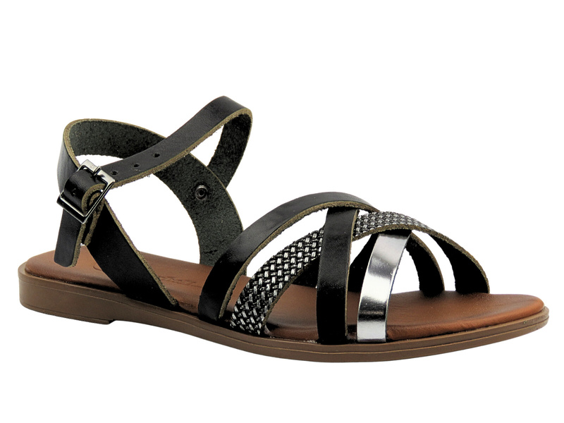 Skórzane sandały damskie zapinane na sprzączkę czarne Cambell 25-64008