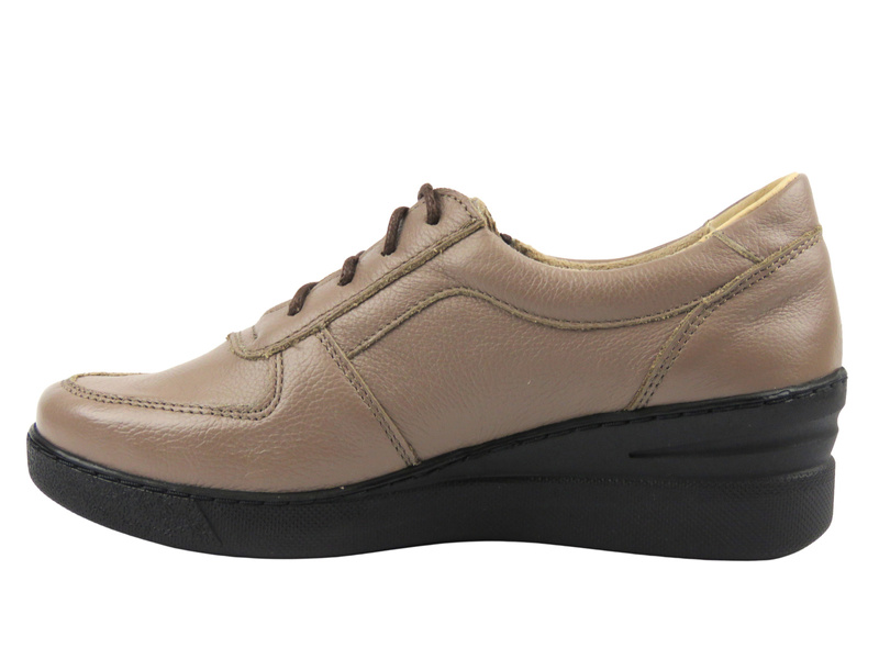 Wygodne półbuty damskie z naturalnej skóry Helios Komfort 460, khaki