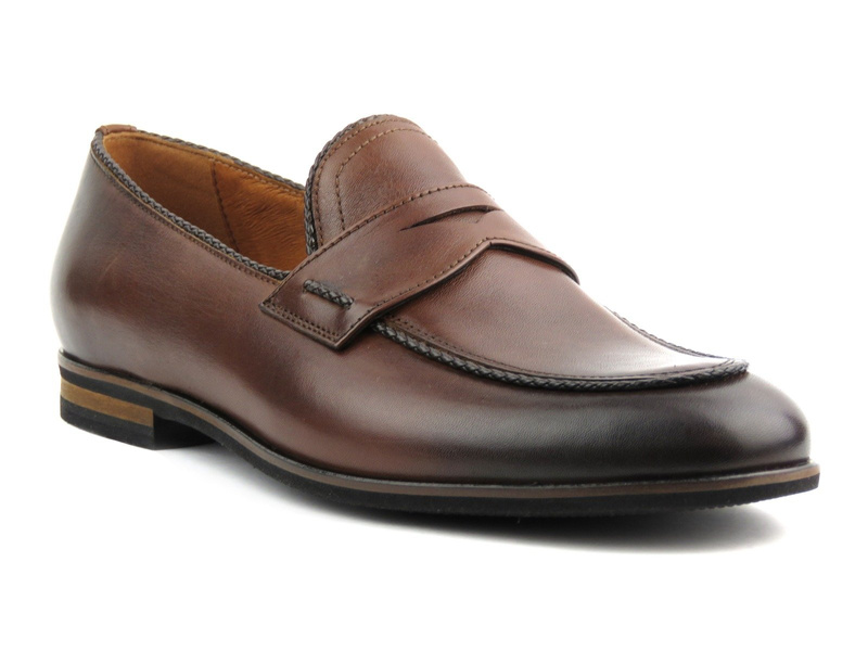 Loafersy męskie skórzane - Conhpol 5650, brązowe