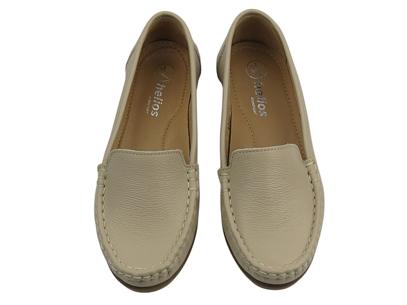 Skórzane mokasyny damskie na koturnie ecru Helios Komfort 4020