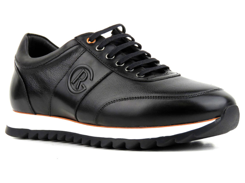 Skórzane sneakersy męskie - JOHN DOUBARE A230-G5-SW3, czarne