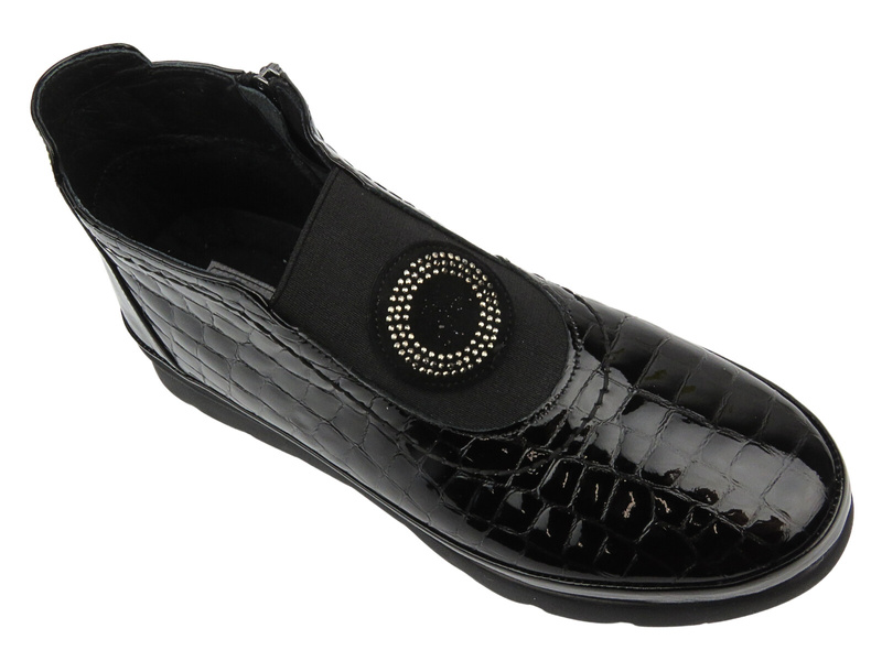 Botki, trzewiki damskie lakierowane - VENEZIA L007CRBLOBB034, czarne na suwak