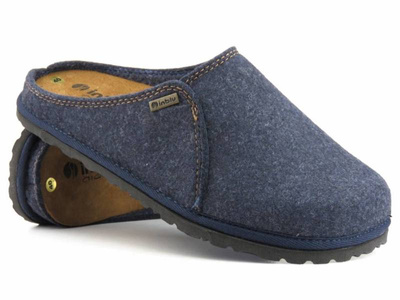 Filcowe kapcie męskie ze skórzaną wkładką - INBLU SI-20, granatowe