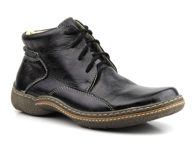 Skórzane trzewiki damskie z wełną - HELIOS 646, czarne