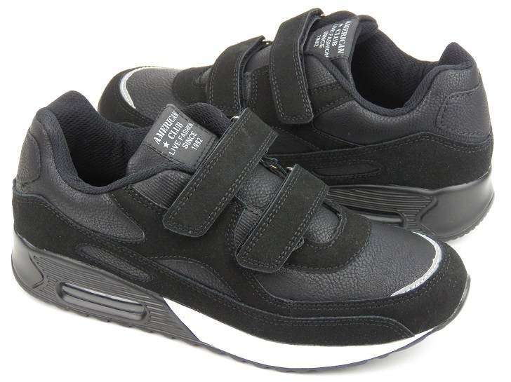 Buty sportowe młodzieżowe na rzepy - AMERICAN CLUB ES93/22, czarne