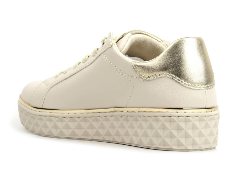 Sneakersy damskie ze skóry ekologicznej - MARCO TOZZI 2-23705-41, beżowe ze złotem