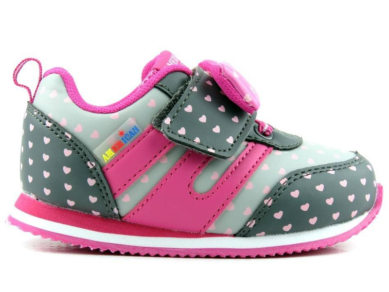 Buty sportowe dla dziewczynki - American Club BS 11/21 różowe, z serduszkami