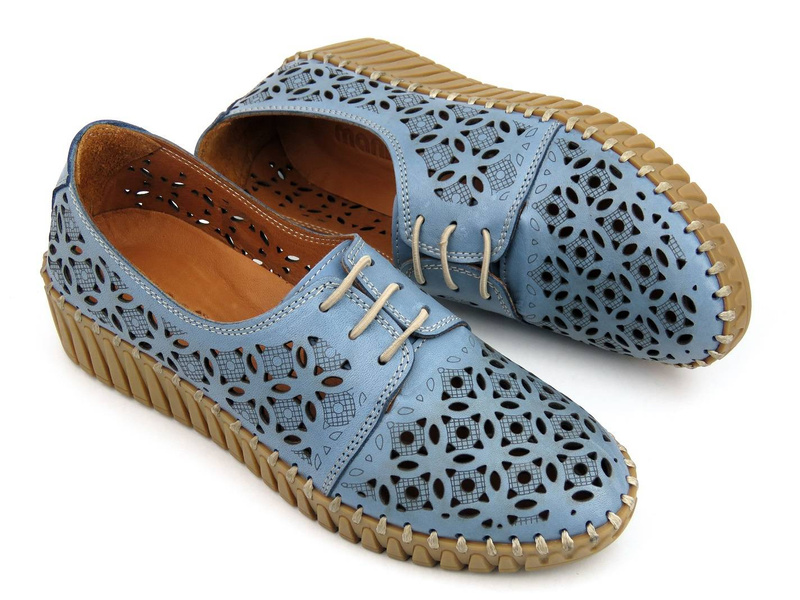Ażurowe półbuty damskie ze skóry naturalnej - MANITU 850021, niebieskie