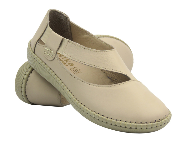 Skórzane półbuty damskie beżowe Nika Komfort H2030