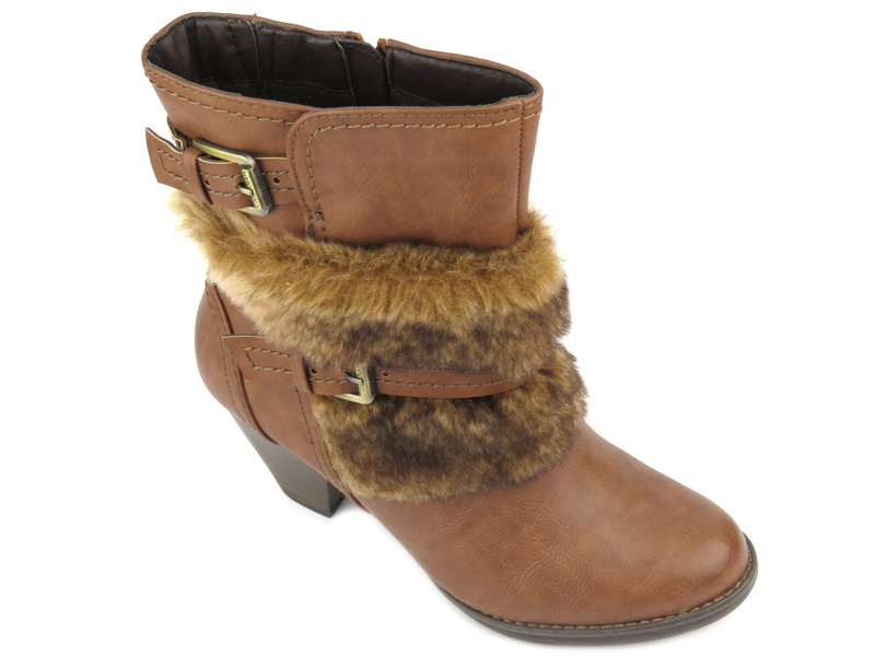 Botki damskie z ozdobnym futerkiem - Marco Tozzi 25309, brązowe