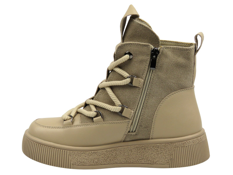 Skórzane botki damskie beżowe Cambell 25-52330