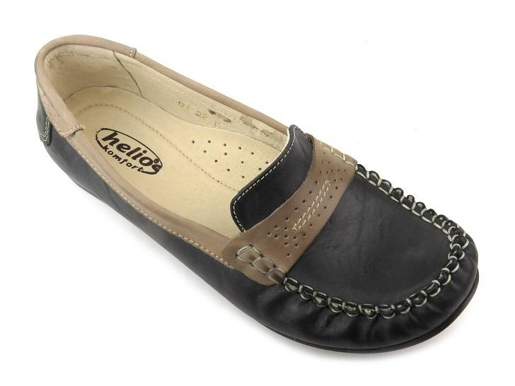 Mokasyny damskie Helios J-01, grafit + beż