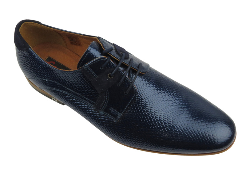 Skórzane półbuty męskie wizytowe - CONHPOL 4934, granatowe