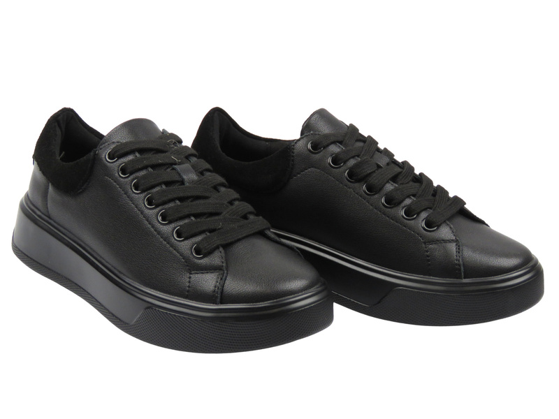 Skórzane sneakersy damskie na platformie czarne Cambell 25-19347