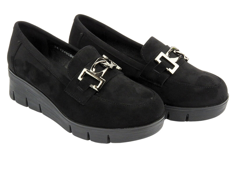 Półbuty, mokasyny damskie na grubej podeszwie - Potocki 24-12490, czarne