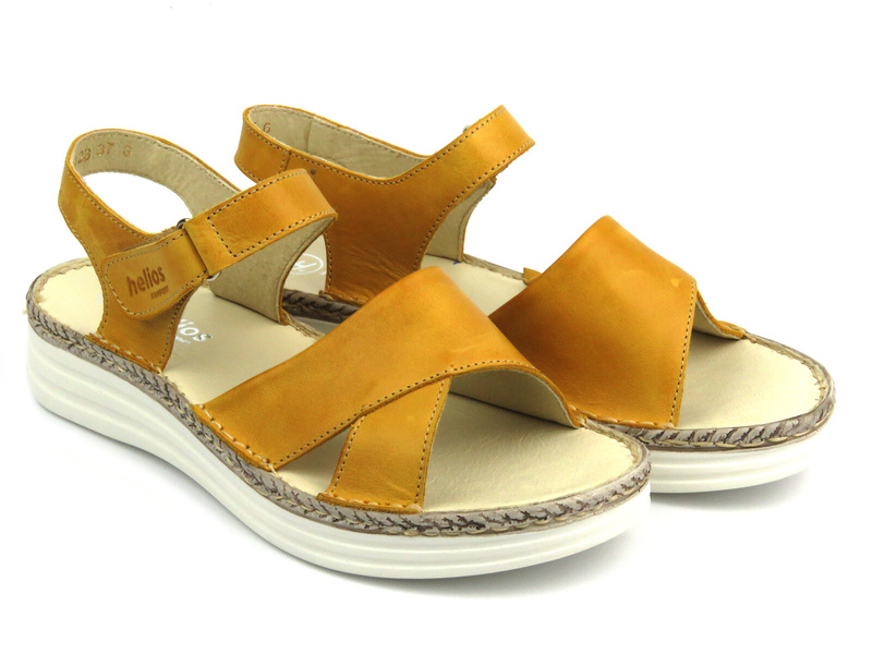 Skórzane sandały damskie ze skrzyżowanymi paskami - HELIOS Komfort 123, żółte
