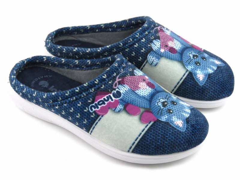 Kapcie damskie z kotem - INBLU CAMILLE, granatowe