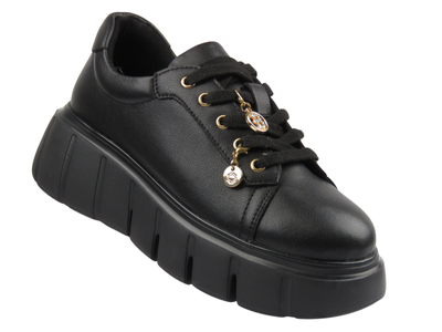 Skórzane sneakersy damskie Cambell 25-19375, czarne