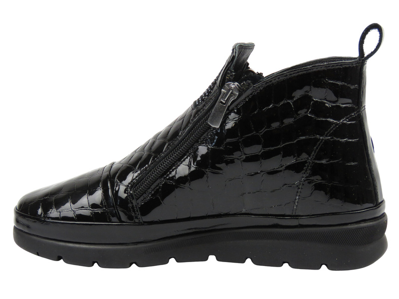 Wygodne botki damskie z lakierowanej skóry Nika Komfort 0630-8410, czarne